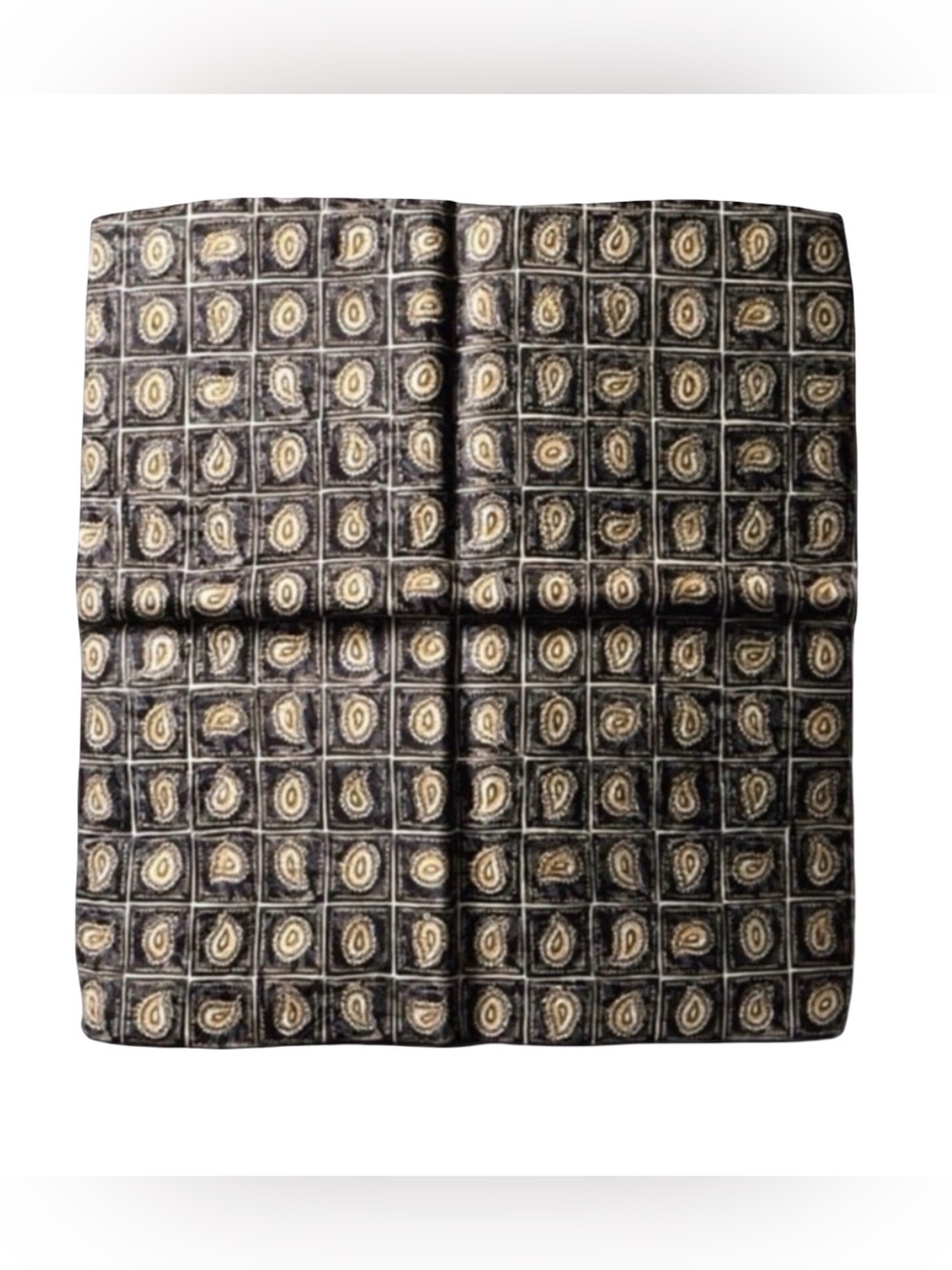 Bijan Silk Pocket Square – Iconic Paisley Grid, Hand-Finished Luxury